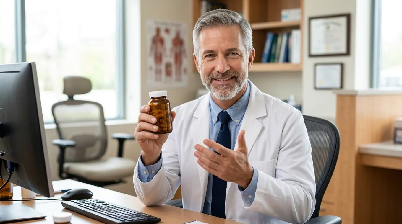 Doctor in clinic holding jar