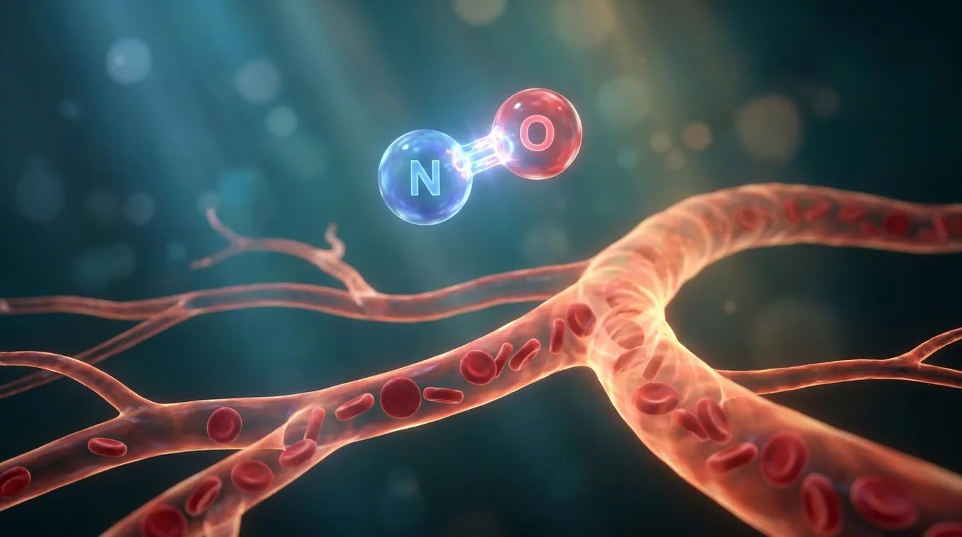 3D render of nitric oxide and blood vessels