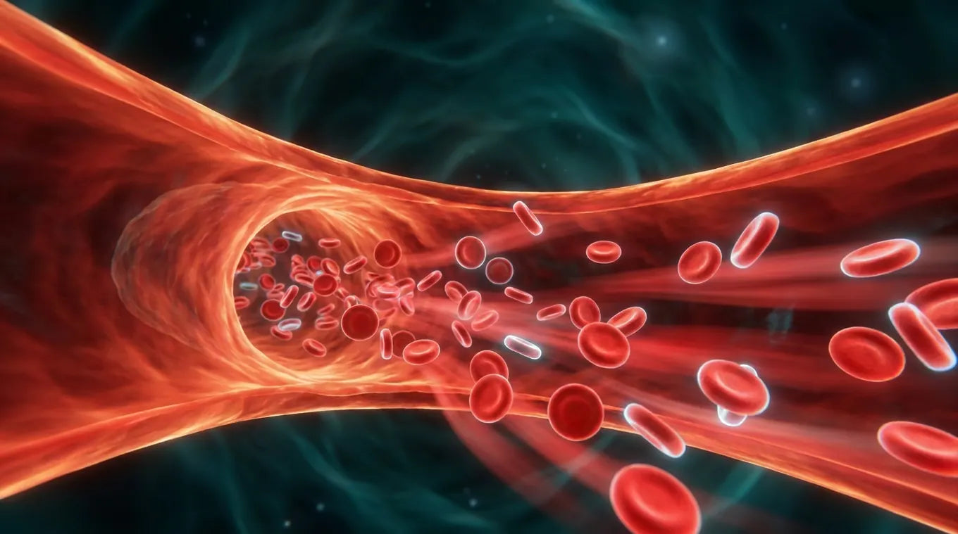 Red blood cells flowing through artery 3D render