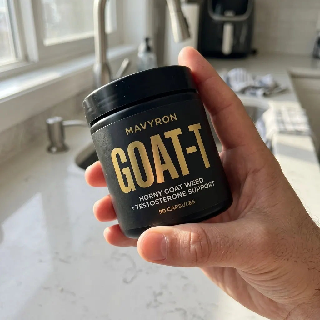 UGC PHONE PHOTO — hand holding GOAT-T jar on kitchen counter